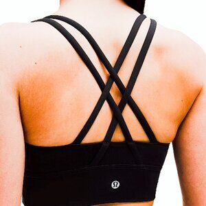Lululemon Energy Longline Bra Black 6 Cross-Back Medium Support Yoga Top